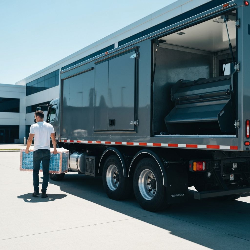 Nanosoft mobile shredding truck parked at a client loading bay